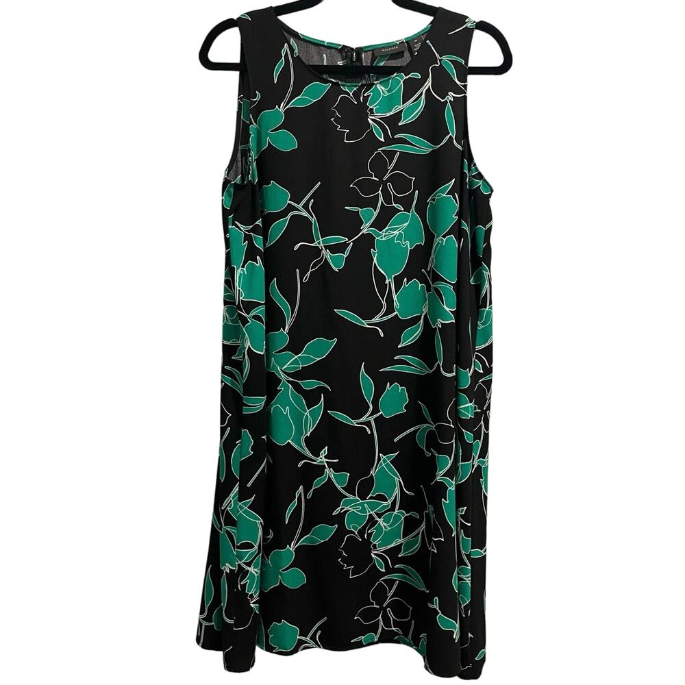 Halogen Green Floral Sleeveless A-Line Trapeze Dress Women’s Size Medium